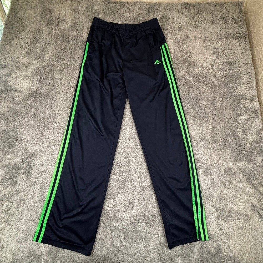 Adidas Navy Blue Track Pants Neon Green Stripes Mens XL RN 67891 CA 43063